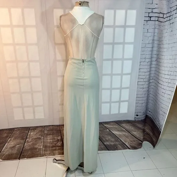 Blithe NWT White Green Open Back Sleeveless Cutout Halter Maxi Dress Small - Picture 6 of 12